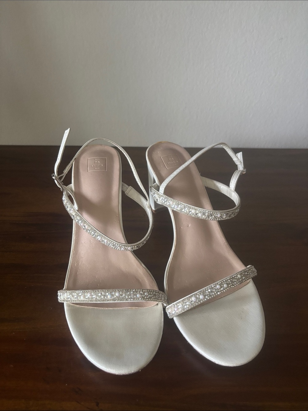 David's Bridal Pearl & Crystal Ivory Strappy Sandals